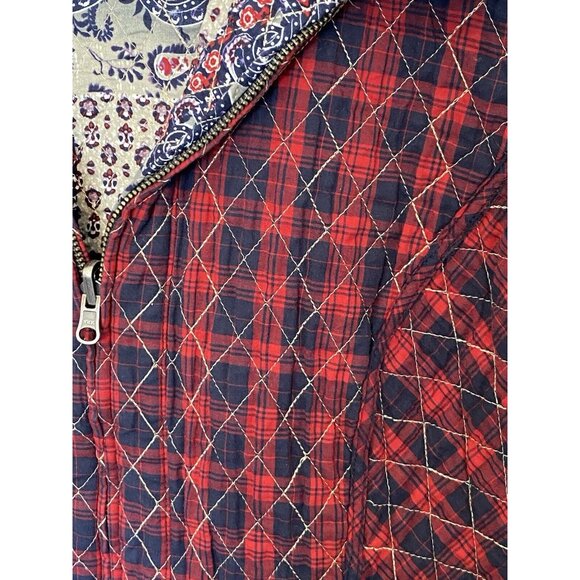 Quilted Reversible Full Zip Blue Red Paisley & Diagonal Plaid Women's Vest L - Picture 5 of 15